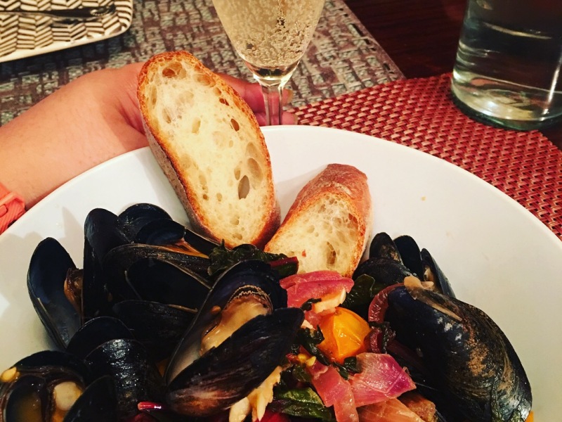 Mussels with Swiss Chard, Tomatoes and Sparkling Wine